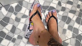 Jessy arriving home from the club with tired feet