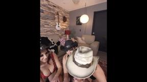 ”Three Cowgirls Eager to Suck on a Heavy Thundercock”
