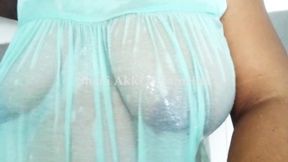 Mature Big Boob MILF Showing Her Naked Sexy Body to Her Lover in the Bathroom and Dirty Talk