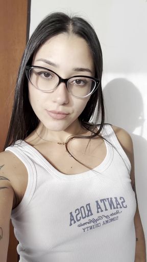 Sexy brunette in white tank top