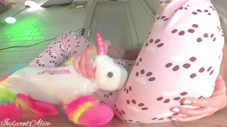 Petite Brunette in Pijamas Rubbing her Clit with Her new Toy🦄_Riding Dildo_Golden Shower🦄💦