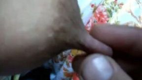 Pulling the brown nipples of my busty amateur wife