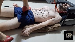 Wax, Heels, and Heavy Smothering - Asian BBW Queen Nana on the Yoga Stool Smotherbox with a Candle and Stilettos - 1080p