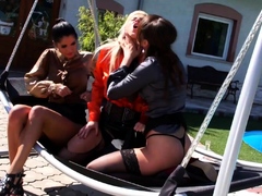 The ladies gone horny next to the pool