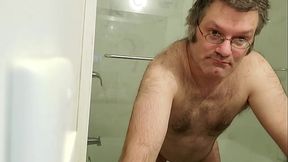 Nude Martin Lavall&eacute_e sodomizes himself and compares his 9 inch dildo with his small penis