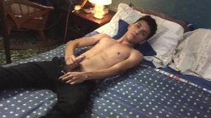 BarebackLatinoz: Santiago jerking uncut dick in the bed