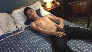 BarebackLatinoz: Santiago jerking uncut dick in the bed