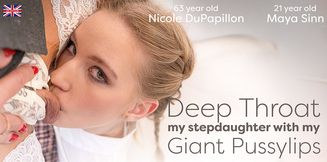 Nicole DuPapillon deepthroats her stepdaughter Maya Sinn with her huge wet pussylips