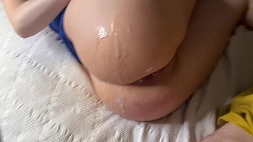 Anal. Threesome with a dildo. My husband's friend fucked me in the ass and shoved a huge dildo in my mouth and ass (full video)