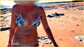 Wifey flashing her tits at the beach in a public exhibitionist dare