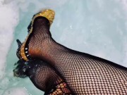 Hot Sexy fishnet high heels teasing BUBBLE BATH