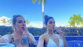 Smoking in the pool with my Step-mom!