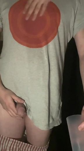 Amateur Boy Helps His Flatmate Pee Handsfree, Holding His Dick