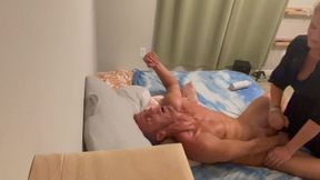 Hands-free prostate massage, explosive male climax&#x1F680;, sizzling seduction by a lusty lingerie model.