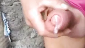 Amateur guy strokes his hard cock to a creamy climax