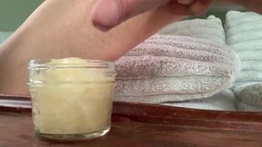 Fillingup jar with cum for wifey to swallow