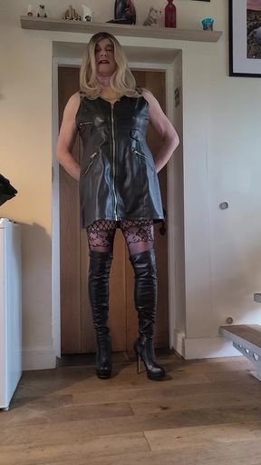 Sissy in leather dress
