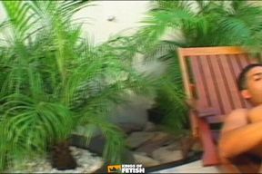 Blonde Granny Gets Her Bush and Ass Screwed by a Young Guy on the Sunbed