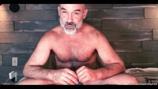 Amateur hairy old man masturbates his huge cock before intense tantric anal pounding