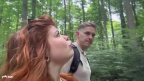 My Fan Has a Huge Cock - French Amateur Hiking Public Sex Hairy Redhead Fucking in Forest