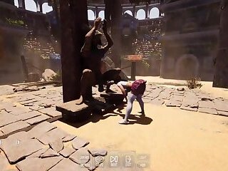 An ancient statue awakened and began to fuck Lara in an arena with 1,000 spectators. 3D Hentai Game