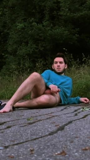 Caught pissing and jerking off outdoors - gay public exhibitionist   Clip 1