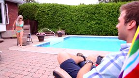 Cum for Horny Blonde Babe by The Pool - Face Sitting