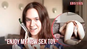 Amateur redhead Anca masturbates with glass dildo on her shaved pussy
