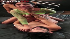 Curvy Latina Yasmin Muller gets a sloppy gang bang blowjob