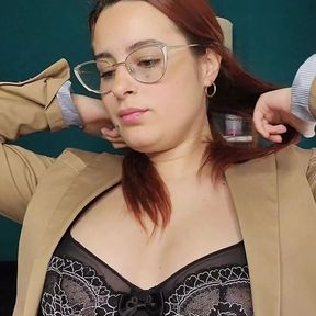 JOI - slutty professor teaches you how to jerk off and incites you to cum on her tits