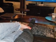 Sexy feet and jeans with toe rings and red polish
