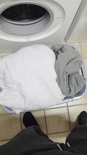 Slim girl plays with herself in pee clothing
