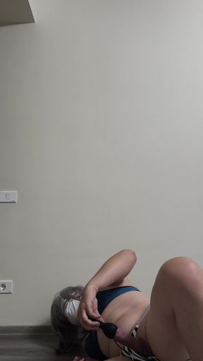 Crossdresser in bulge thong vibrating ass and cock