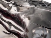 Femboy totally enclosed trapped in a latex vacuum bed from head to toe