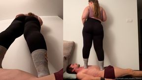 Sock Trampling in Leggings â€“ Full Weight Walking on Slave, He Struggles Hard