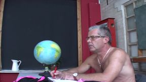 Attractive blonde German teen fucked in threesome in the classroom