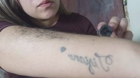 I'm painting my hairy arms with mascara.