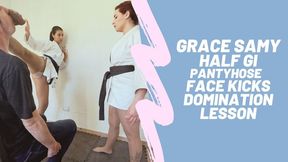 Grace and Samy half gi patyhose face kicks domination lesson