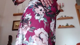 Under this sexy long dress I wear a diaper ready to be filled with pee in this park