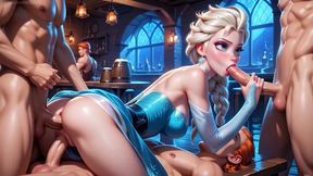 AI-generated cartoon gang bang with anal, creampies and blowjobs
