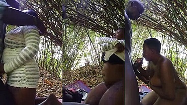 Busty black ugandan girl shuga gets fucked hard outside