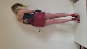 Lady Latisha - Le Silla Red Leather Stilettos - Trampling CBT Shoejob - Horizontal View