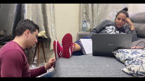 Kiffa Ignores Foot Slave While He Licks Her Sneakers Clean