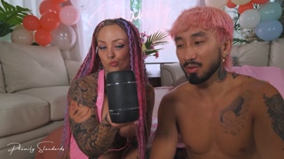 Wife Uses Realistic Duel Ended Stroker On Husband (Huge Cumshot)