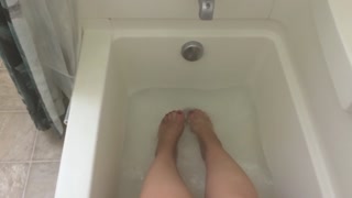 Busty Amateur BBW Milf Wears Nude Pantyhose in Bathtub