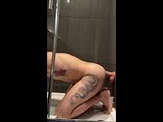Horny bottom riding 10 inches dildo taking it balls deep