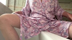 Pampered on Sundays in a bathrobe and anal plug