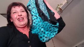 719 Giantess Finds Man Pinned by Her Huge Panties and Plays with Him. Feet and Ass and Big Panties