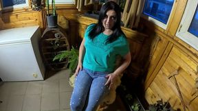 sorry about my boss – shiny jeans cameltoe, deep blowjob and wet squirt apology