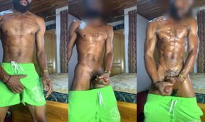 Hairy Black Stud Jerks Huge Cock Gushes Cum Needing Warm Hug